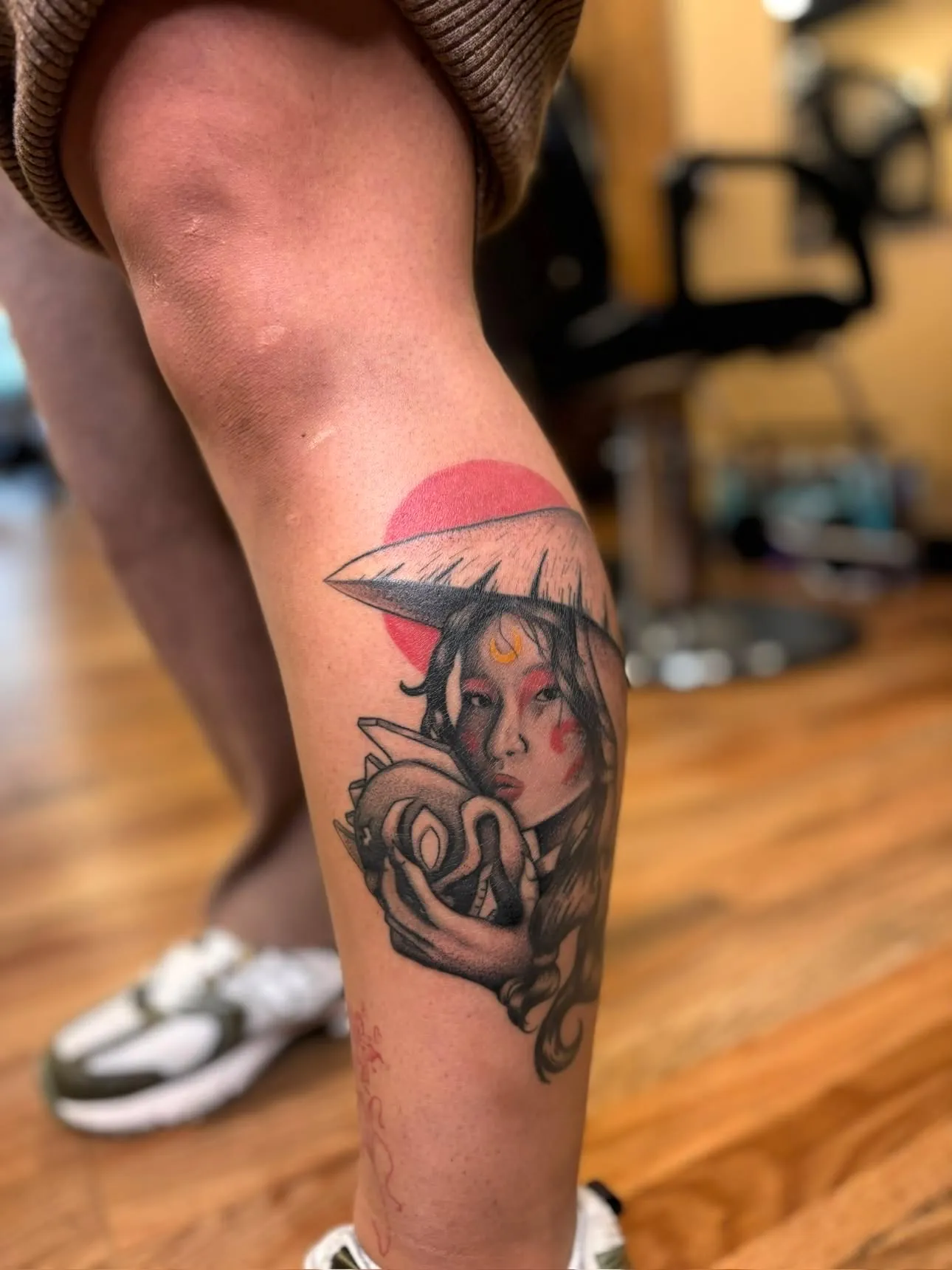 Red sun geisha tattoo by Cam